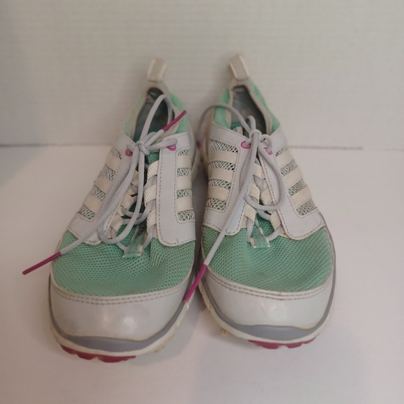 Adidas Teal and White Mesh Top and Leather Womens 7 Golf Shoes EVG 731003 10/13 - Picture 2 of 6